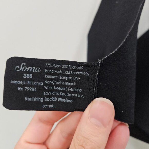 Soma Vanishing Back Plus Size Black Wireless Straps Lightly Lined Padded Bra 38B - Picture 11 of 12